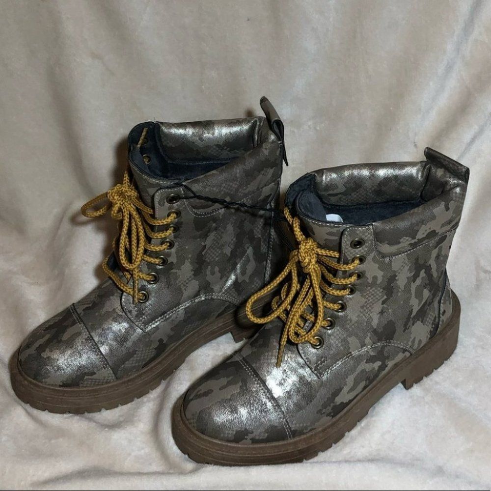 ❤ - Alpine Woods Metallic Camo Work Combat Boots‎